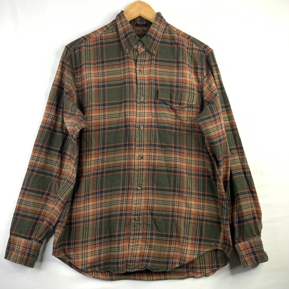 J.Crew Mens Slim Fit Cotton Cashmere Blend Plaid Flannel Shirt Green Orange M - Picture 3 of 8